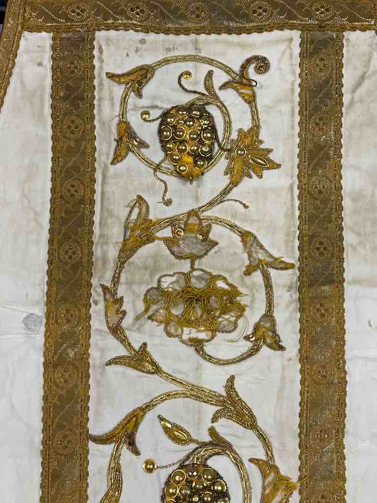 Antique Vietnamese Catholic IHS Cross Design Chasuble Authentic Ecclesiastical Cloth