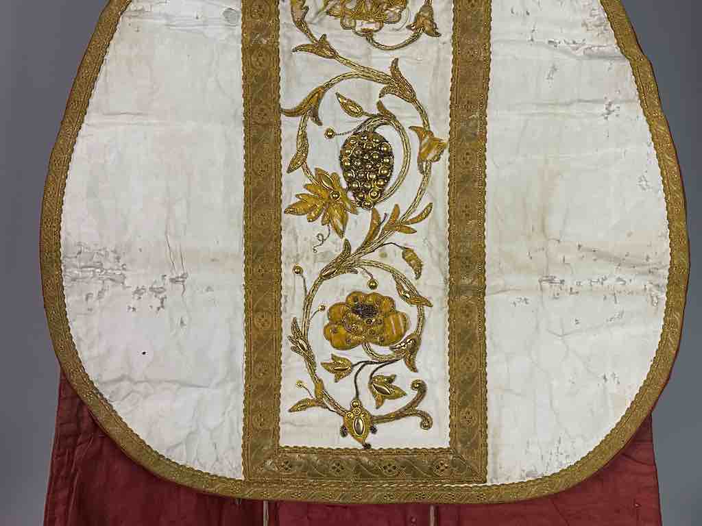 Antique Vietnamese Catholic IHS Cross Design Chasuble Authentic Ecclesiastical Cloth