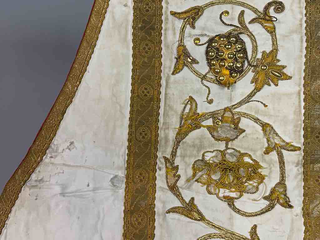 Antique Vietnamese Catholic IHS Cross Design Chasuble Authentic Ecclesiastical Cloth