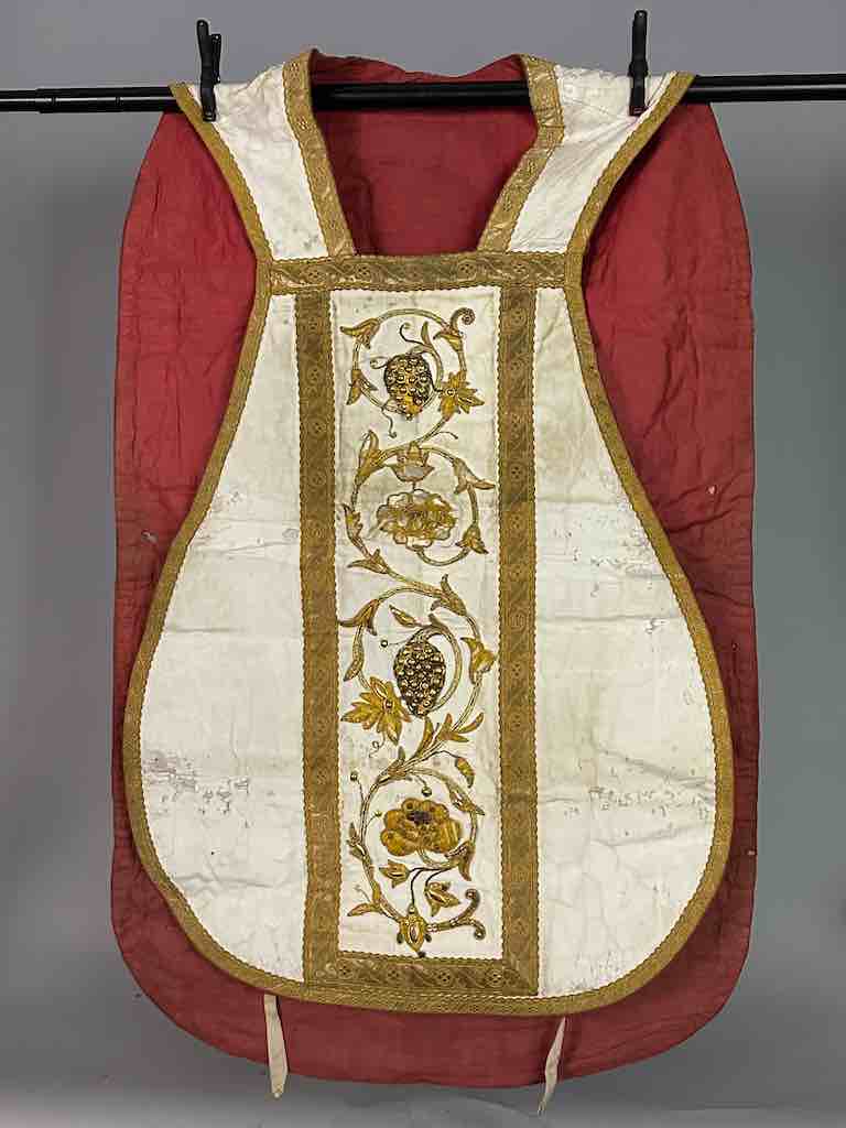 Antique Vietnamese Catholic IHS Cross Design Chasuble Authentic Ecclesiastical Cloth