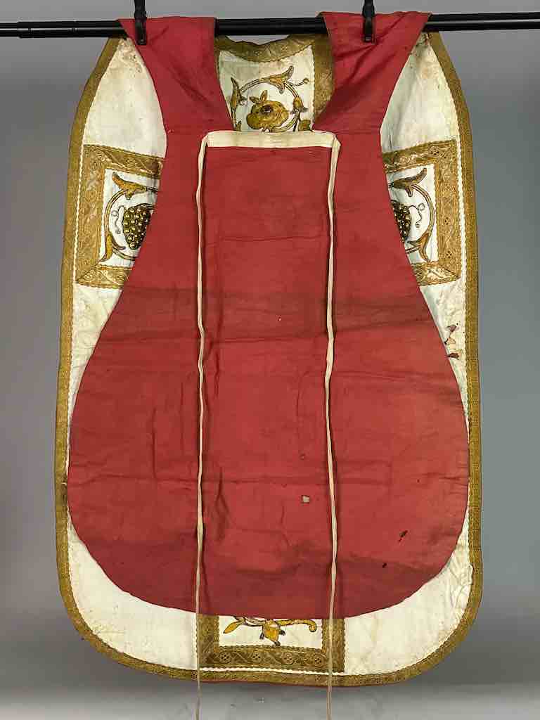 Antique Vietnamese Catholic IHS Cross Design Chasuble Authentic Ecclesiastical Cloth