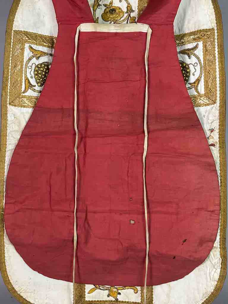 Antique Vietnamese Catholic IHS Cross Design Chasuble Authentic Ecclesiastical Cloth