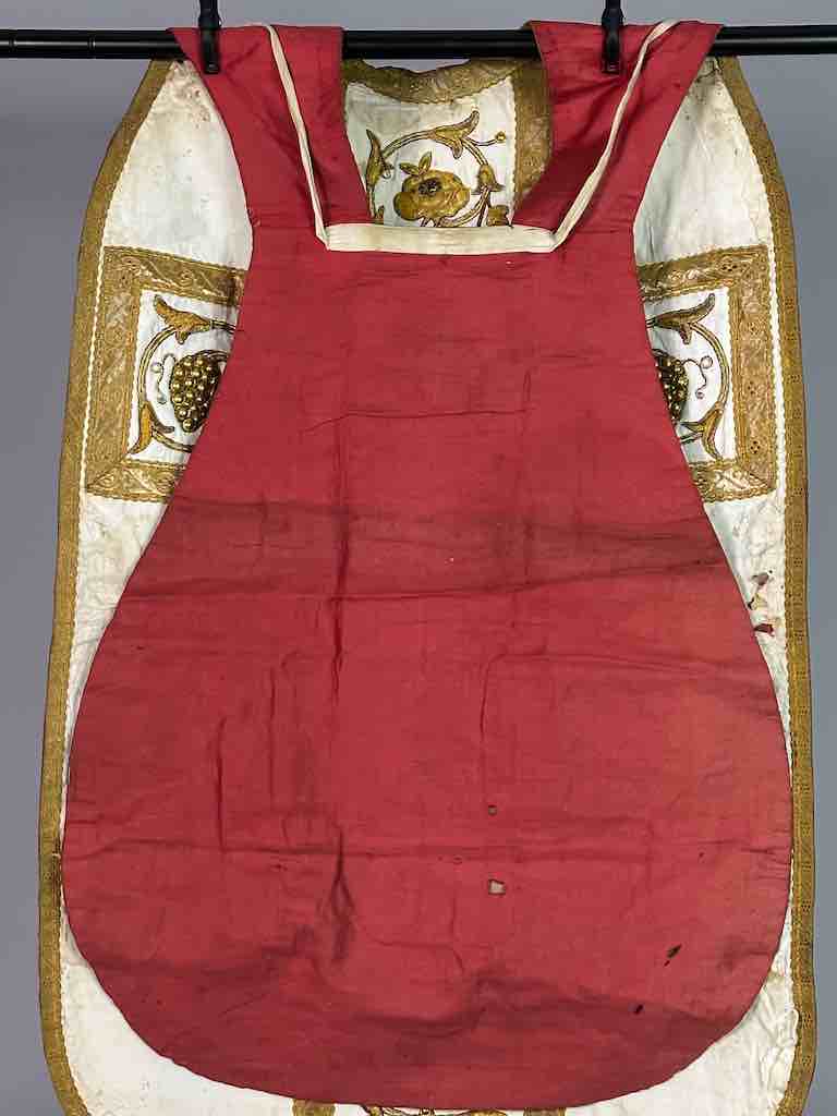 Antique Vietnamese Catholic IHS Cross Design Chasuble Authentic Ecclesiastical Cloth