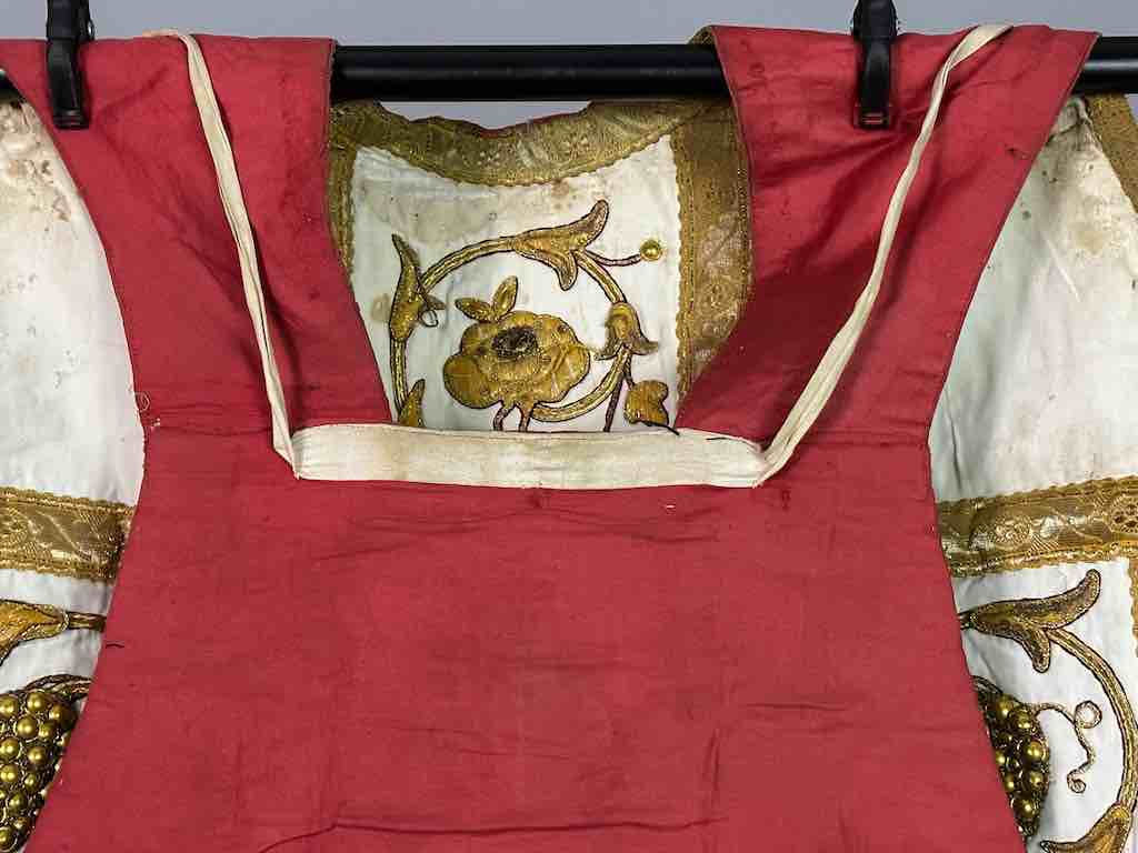 Antique Vietnamese Catholic IHS Cross Design Chasuble Authentic Ecclesiastical Cloth