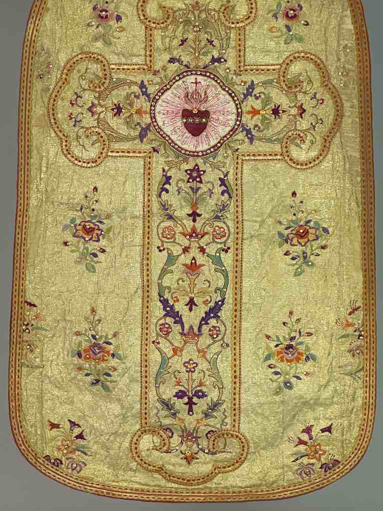 Antique Vietnamese Catholic Sacred Heart Cross Design Chasuble Authentic Ecclesiastical Garment