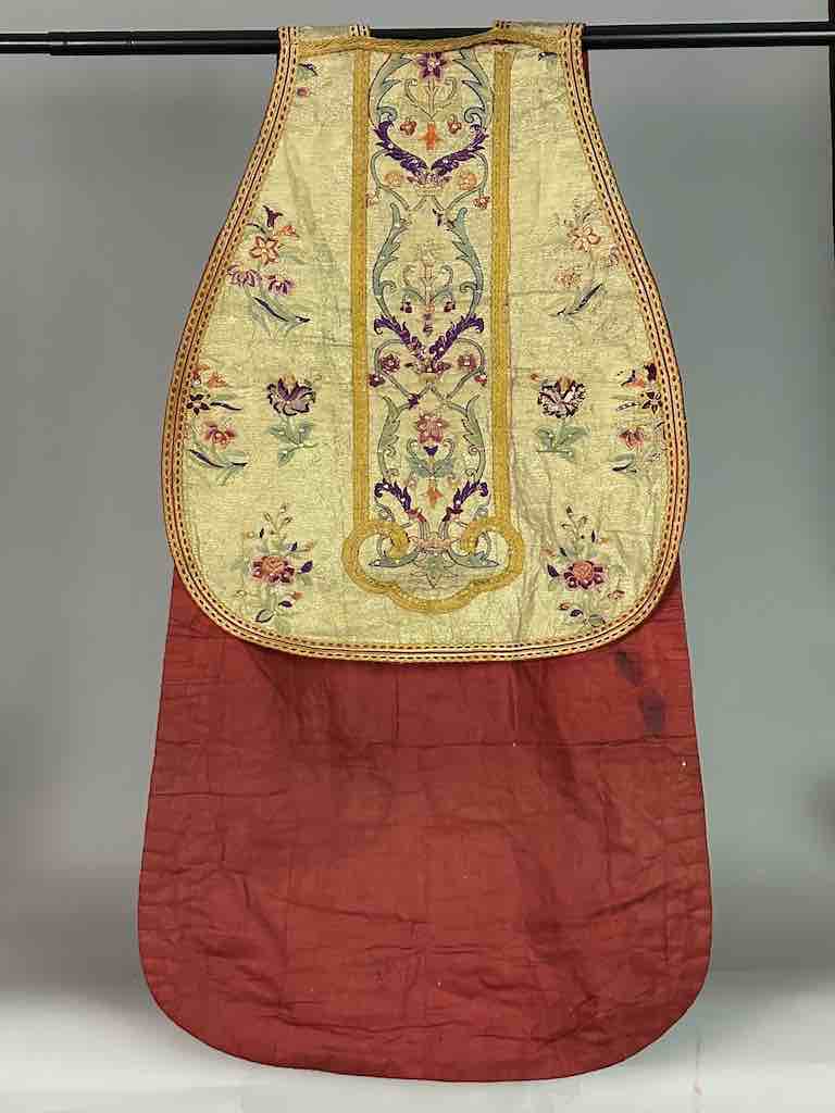 Antique Vietnamese Catholic Sacred Heart Cross Design Chasuble Authentic Ecclesiastical Garment