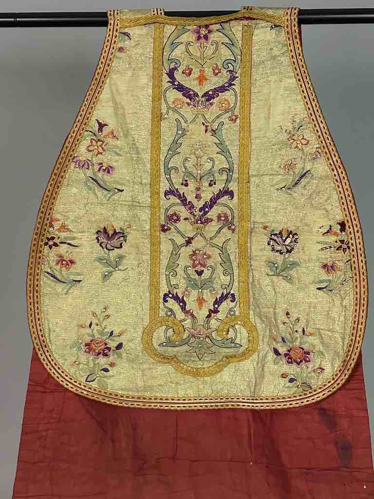 Antique Vietnamese Catholic Sacred Heart Cross Design Chasuble Authentic Ecclesiastical Garment