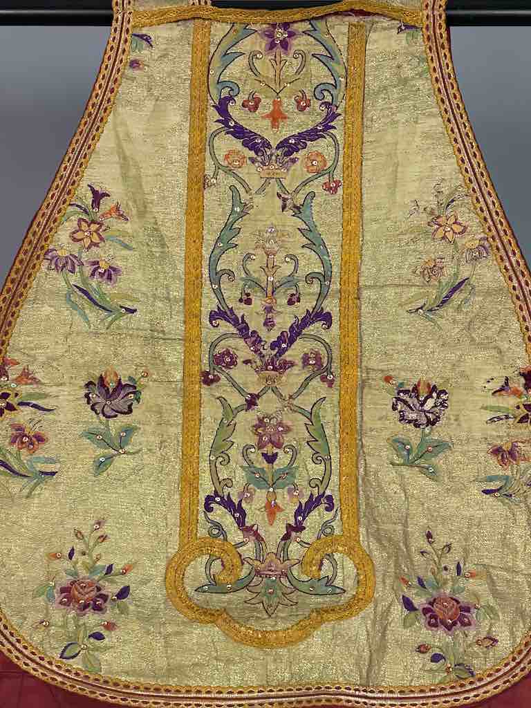 Antique Vietnamese Catholic Sacred Heart Cross Design Chasuble Authentic Ecclesiastical Garment