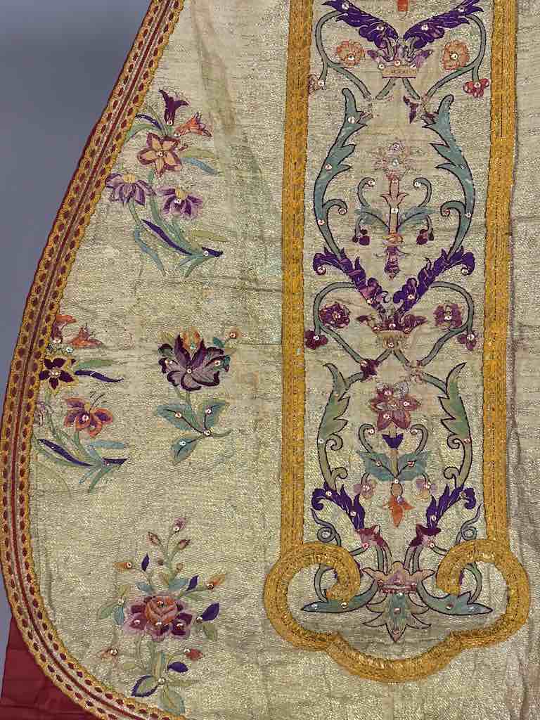 Antique Vietnamese Catholic Sacred Heart Cross Design Chasuble Authentic Ecclesiastical Garment