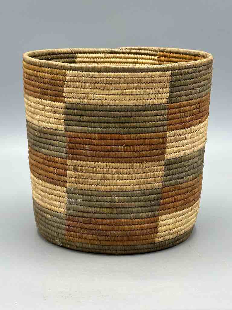 Earth tone checkerboard cylinder tightest weave Batwa basket