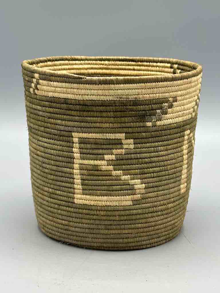 Earth tone checkerboard cylinder tightest weave Batwa basket