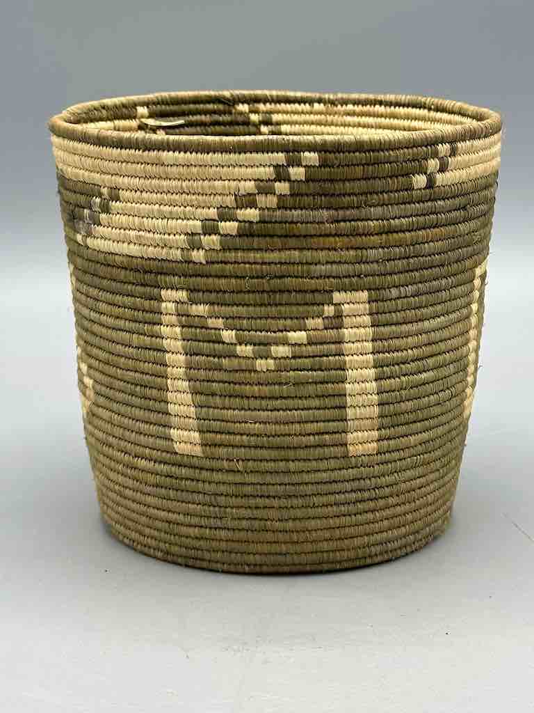 Earth tone checkerboard cylinder tightest weave Batwa basket