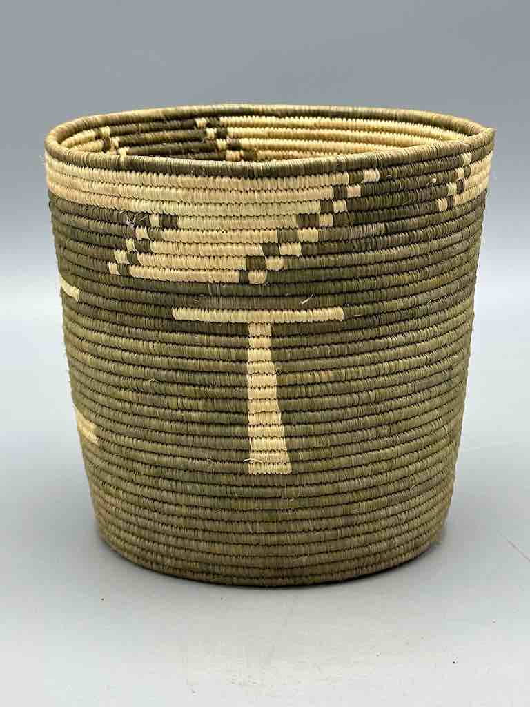 Earth tone checkerboard cylinder tightest weave Batwa basket