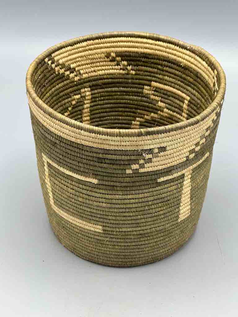 Earth tone checkerboard cylinder tightest weave Batwa basket