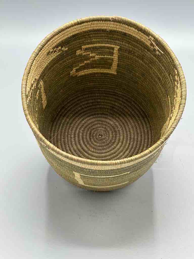 Earth tone checkerboard cylinder tightest weave Batwa basket