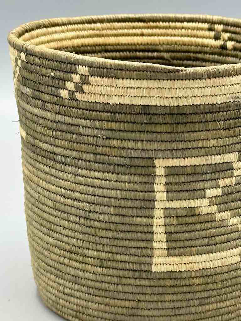 Earth tone checkerboard cylinder tightest weave Batwa basket