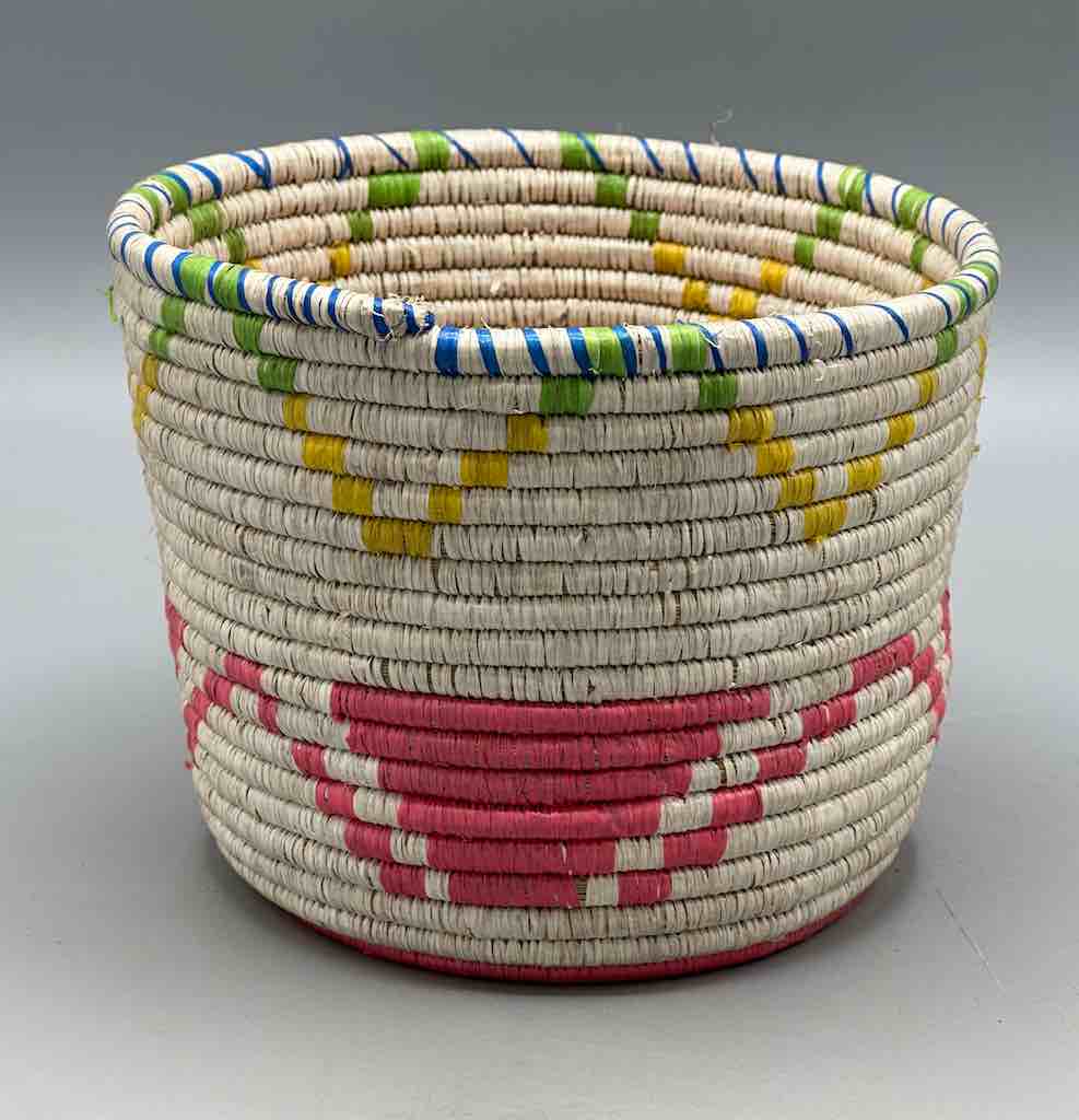 Batwa Colorful Deep Cylinder Raffia Basket