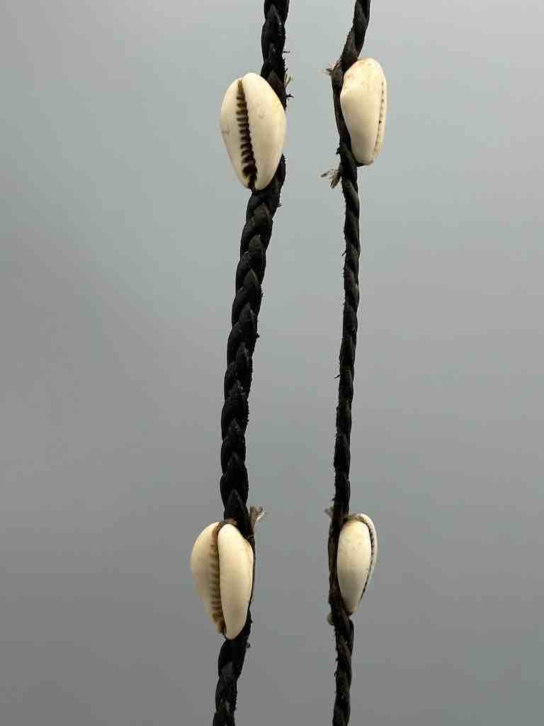 Leather & Cowrie Shell Brass Fish Pendant Necklace Choker - Mali