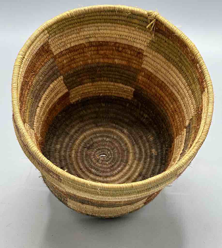 Earth tone checkerboard cylinder tightest weave Batwa basket