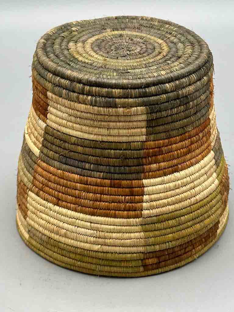 Earth tone checkerboard cylinder tightest weave Batwa basket