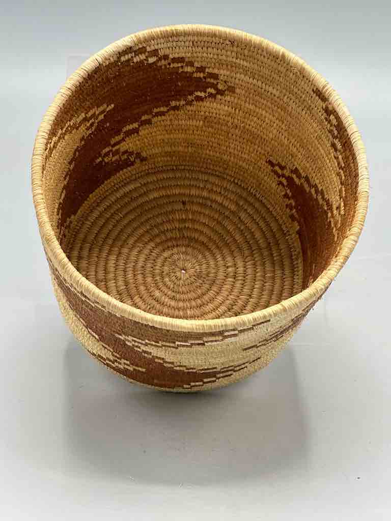 Brown zigzag cylinder tightest weave Batwa basket