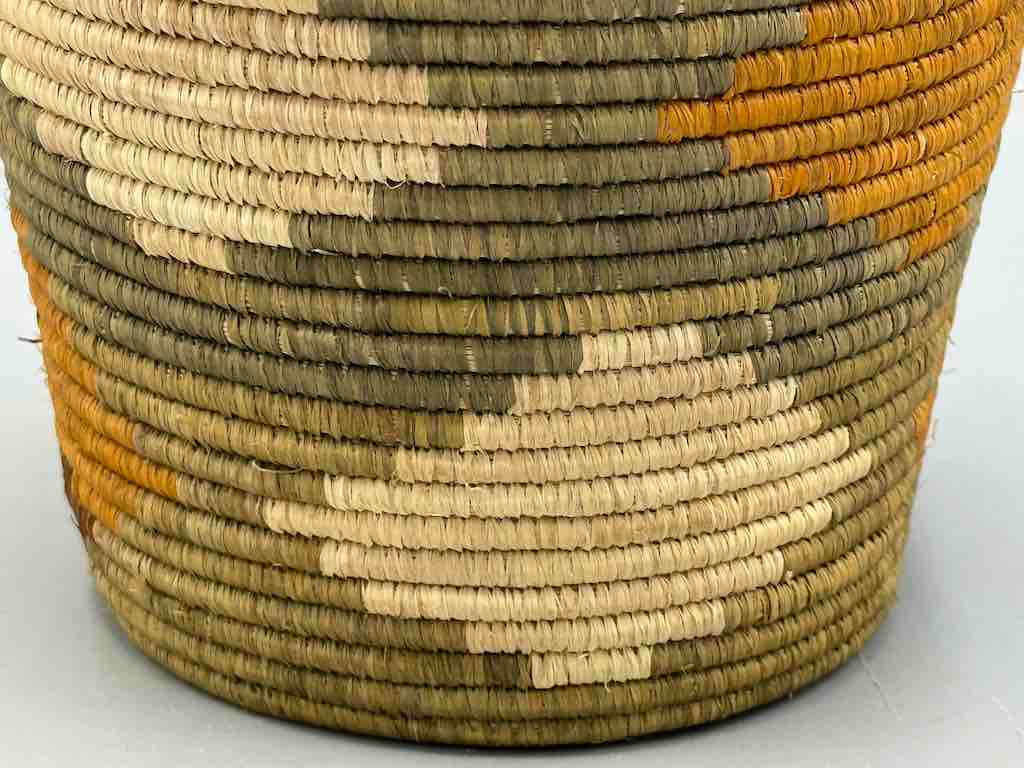 Olive with diamond design cylinder tightest weave Batwa basket