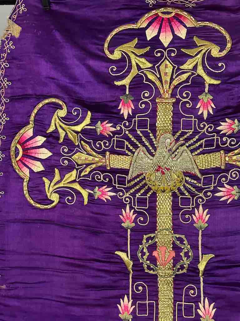 Antique Vietnamese Catholic Nurturing Bird Cross Design Chasuble Authentic Ecclesiastical Garment