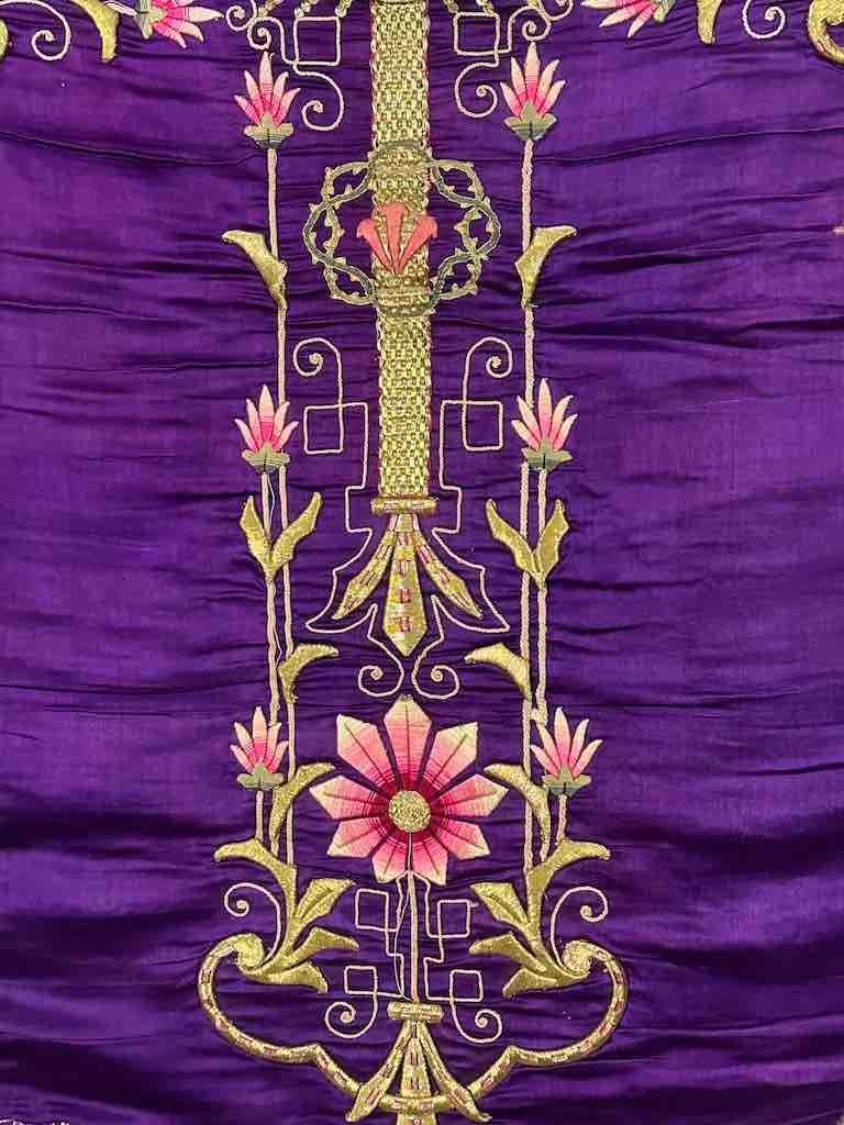 Antique Vietnamese Catholic Nurturing Bird Cross Design Chasuble Authentic Ecclesiastical Garment