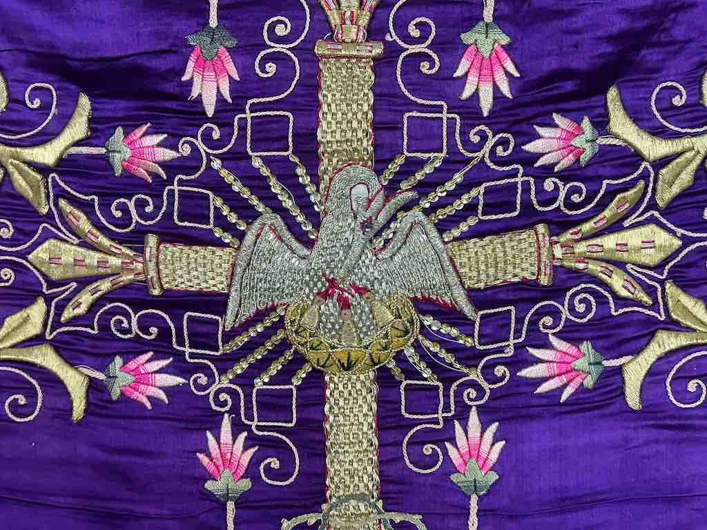 Antique Vietnamese Catholic Nurturing Bird Cross Design Chasuble Authentic Ecclesiastical Garment