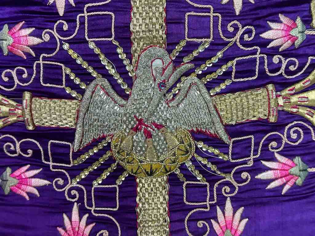 Antique Vietnamese Catholic Nurturing Bird Cross Design Chasuble Authentic Ecclesiastical Garment