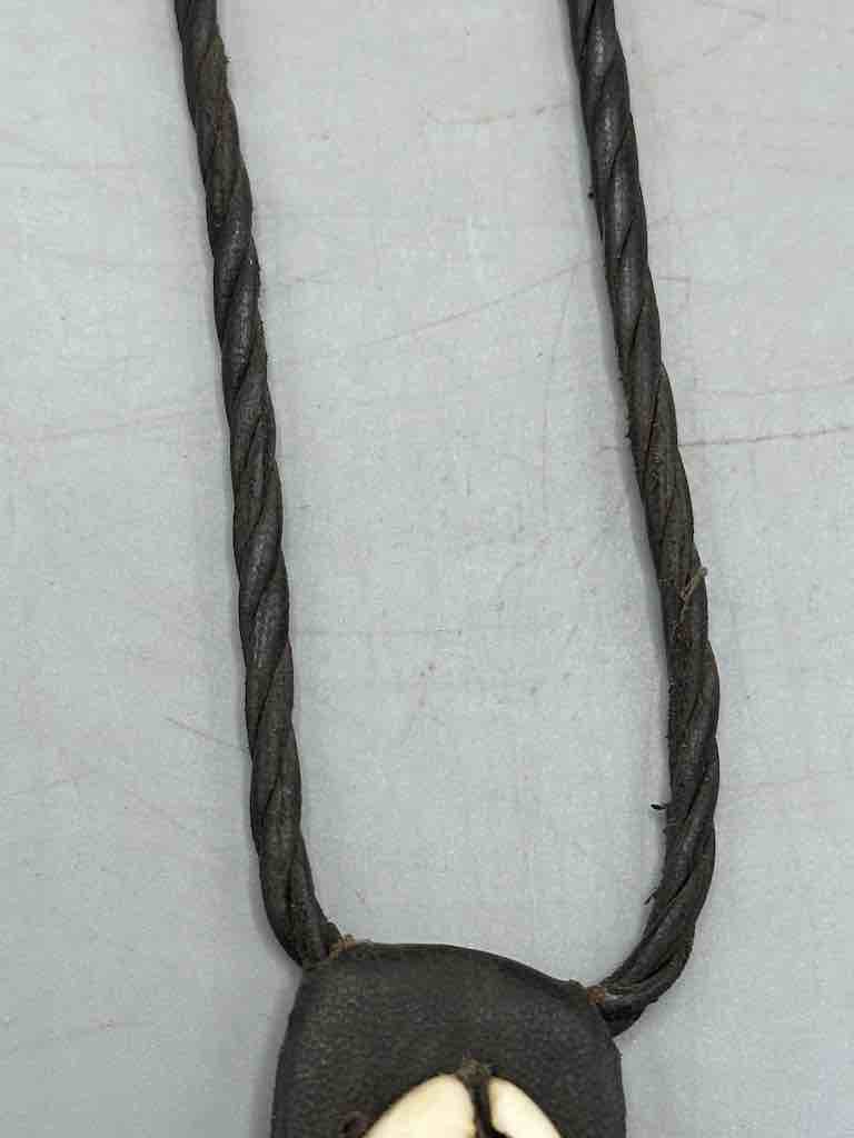 Leather & Cowrie Shell Brass Gold Weight Pendant Necklace - Mali