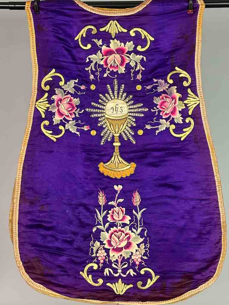 Antique Vietnamese Catholic IHS Chalice Design Chasuble Authentic Ecclesiastical Garment
