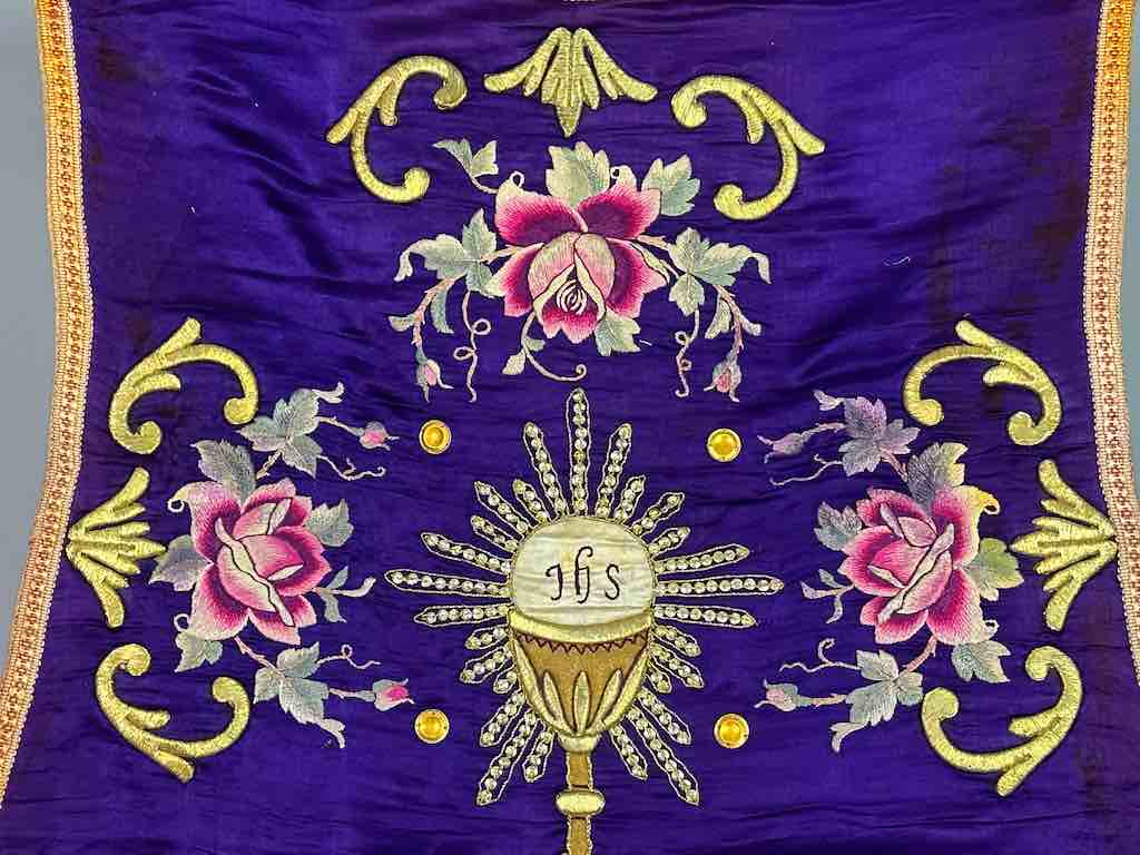 Antique Vietnamese Catholic IHS Chalice Design Chasuble Authentic Ecclesiastical Garment