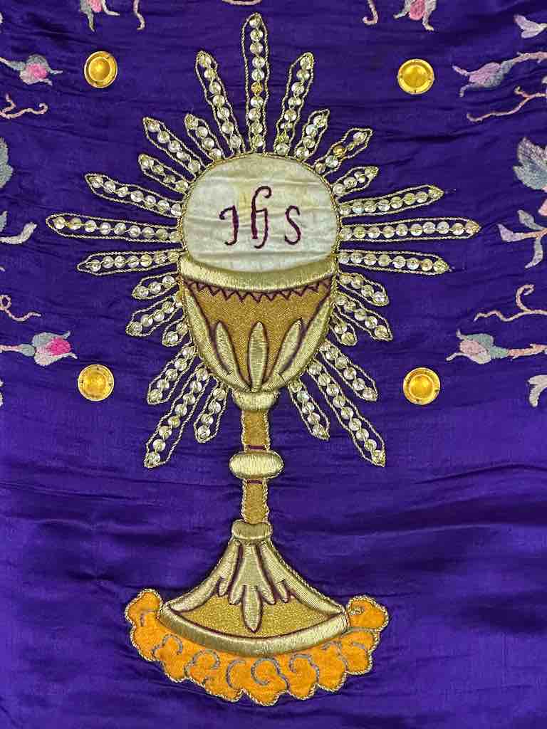 Antique Vietnamese Catholic IHS Chalice Design Chasuble Authentic Ecclesiastical Garment