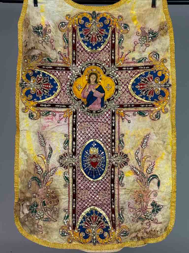 Antique Vietnamese Catholic Female Saint Figure Chasuble Authentic Ecclesiastical Garment
