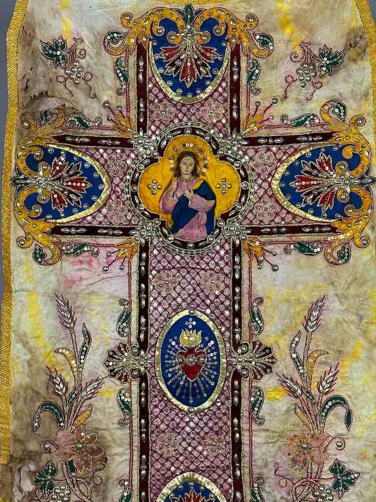 Antique Vietnamese Catholic Female Saint Figure Chasuble Authentic Ecclesiastical Garment