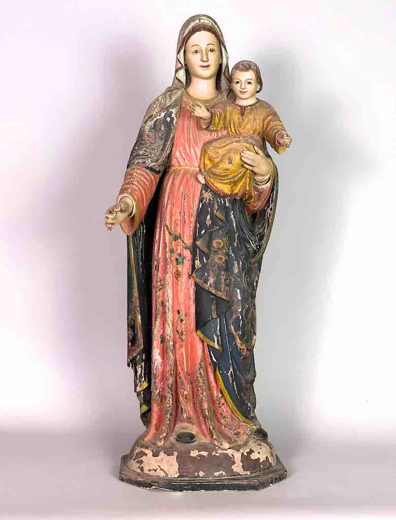 Very Large Antique Vietnamese Catholic Saint Figure Mary & Jesus