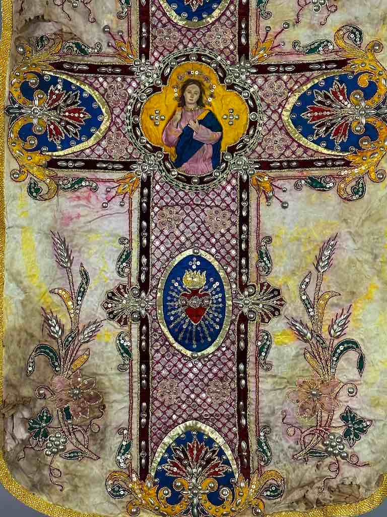 Antique Vietnamese Catholic Female Saint Figure Chasuble Authentic Ecclesiastical Garment