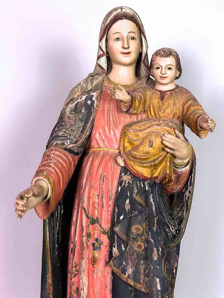 Very Large Antique Vietnamese Catholic Saint Figure Mary & Jesus