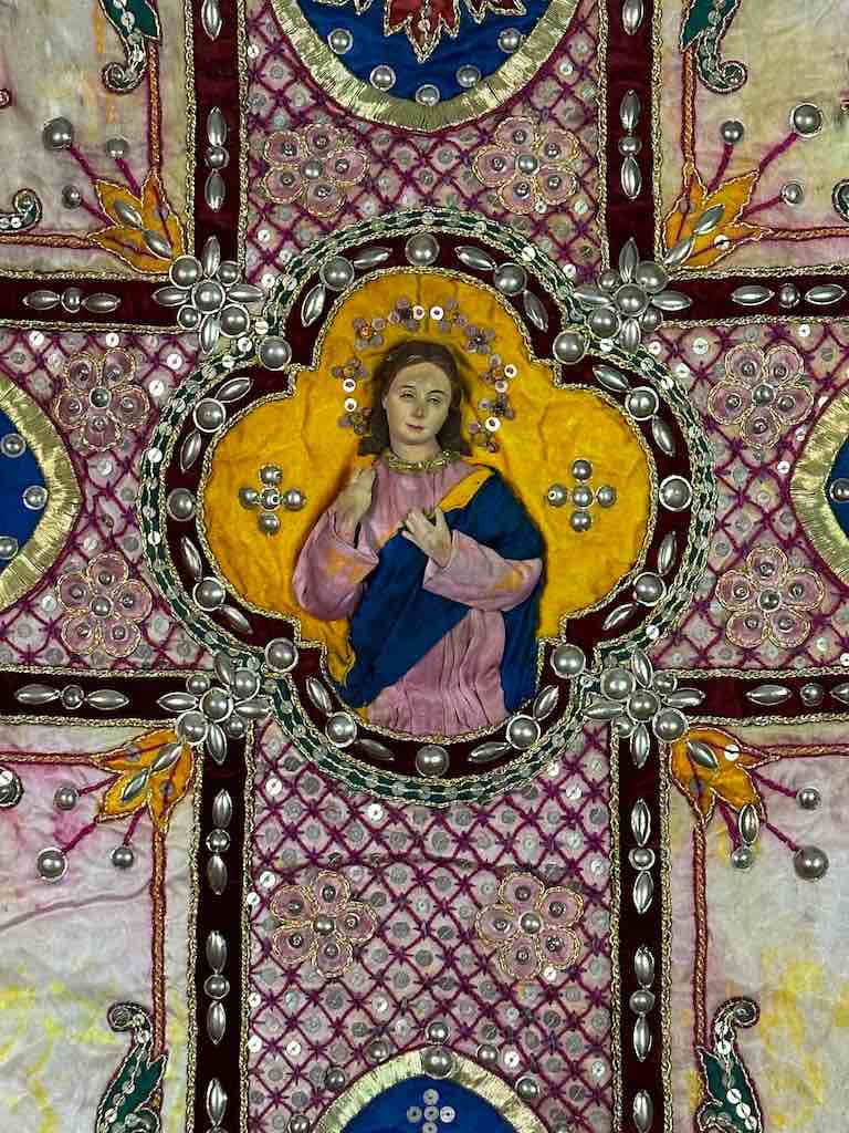 Antique Vietnamese Catholic Female Saint Figure Chasuble Authentic Ecclesiastical Garment