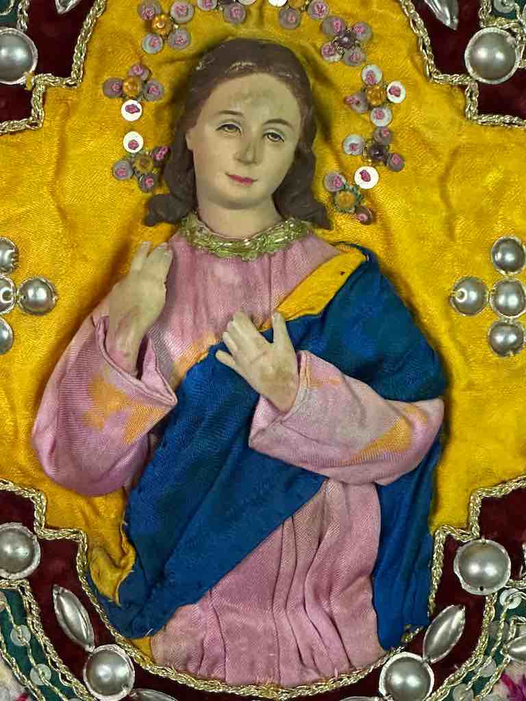 Antique Vietnamese Catholic Female Saint Figure Chasuble Authentic Ecclesiastical Garment