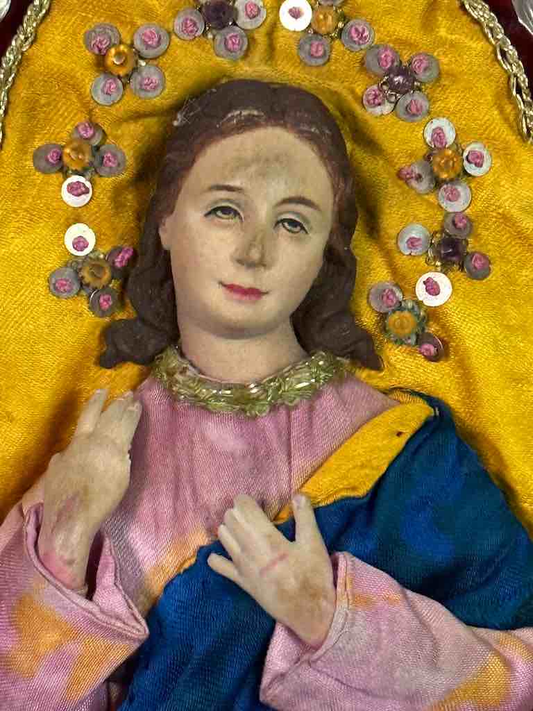 Antique Vietnamese Catholic Female Saint Figure Chasuble Authentic Ecclesiastical Garment