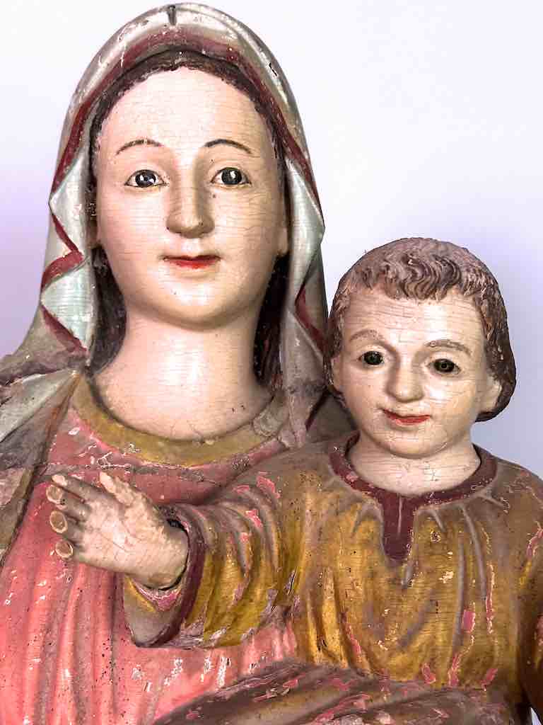 Very Large Antique Vietnamese Catholic Saint Figure Mary & Jesus