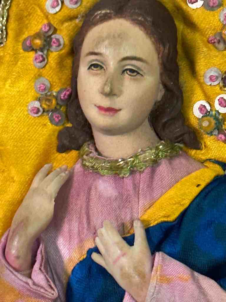 Antique Vietnamese Catholic Female Saint Figure Chasuble Authentic Ecclesiastical Garment
