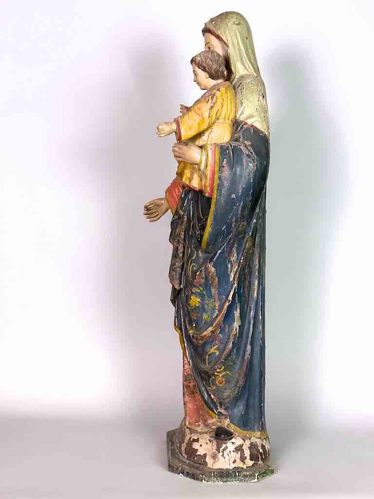 Very Large Antique Vietnamese Catholic Saint Figure Mary & Jesus