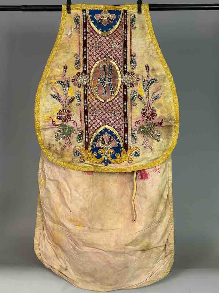 Antique Vietnamese Catholic Female Saint Figure Chasuble Authentic Ecclesiastical Garment