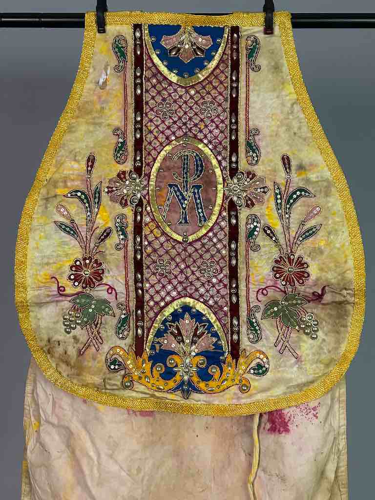 Antique Vietnamese Catholic Female Saint Figure Chasuble Authentic Ecclesiastical Garment