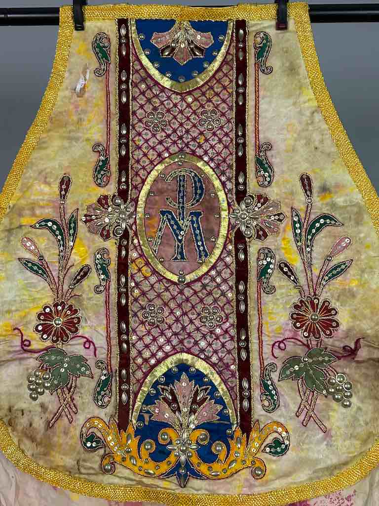 Antique Vietnamese Catholic Female Saint Figure Chasuble Authentic Ecclesiastical Garment