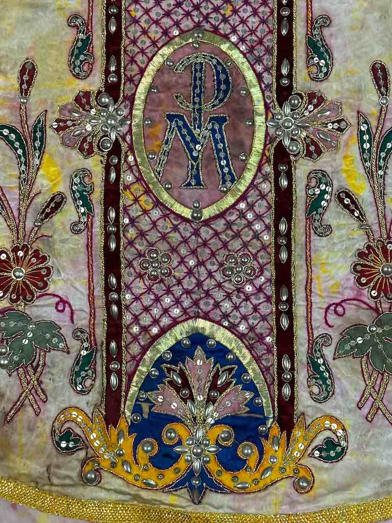 Antique Vietnamese Catholic Female Saint Figure Chasuble Authentic Ecclesiastical Garment