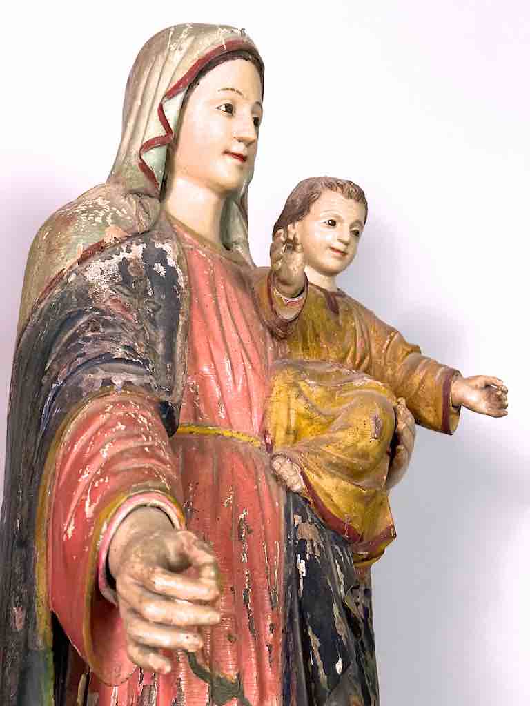 Very Large Antique Vietnamese Catholic Saint Figure Mary & Jesus